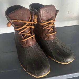 Brown and Black Sperry Duck Boots